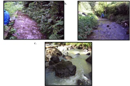Gambar 5. Salah satu contoh kenampakan sungai daerah penelitian bagian: a. hulu (Kali Tuk Lanang); b