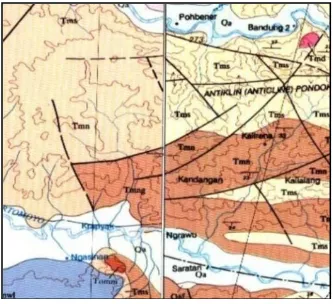 Gambar 2. Peta Geologi Regional, Daerah Tanjungsari, Kecamatan Nguntoronadi, Kabupaten Wonogiri, Propinsi Jawa Tengah (Surono dkk, 1992) 