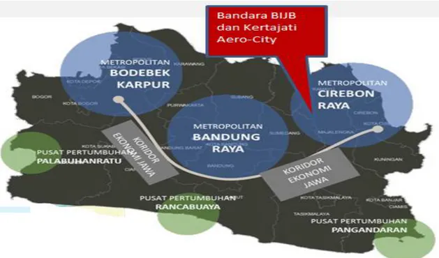 Gambar 1. Wilayah Pertumbuhan di Provinsi Jawa Barat dan Lokasi Bandara Internasional Jawa Barat 