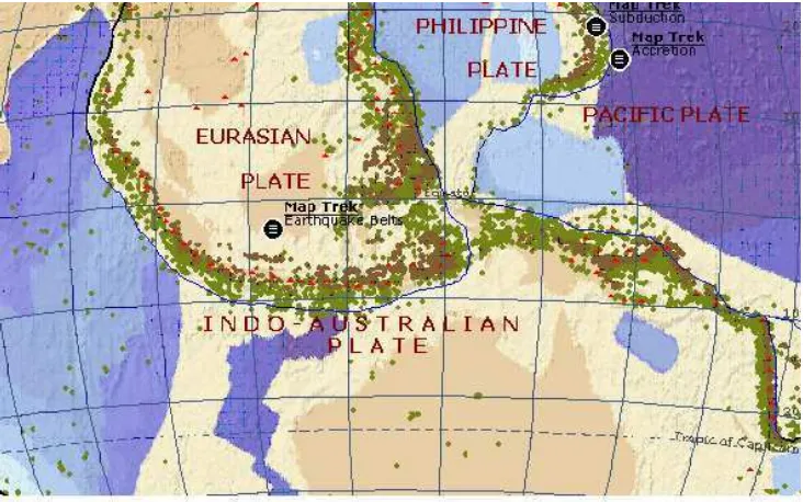 Gambar 2.5. Batas lempeng tektonik dan sebaran gempa di Indonesia   