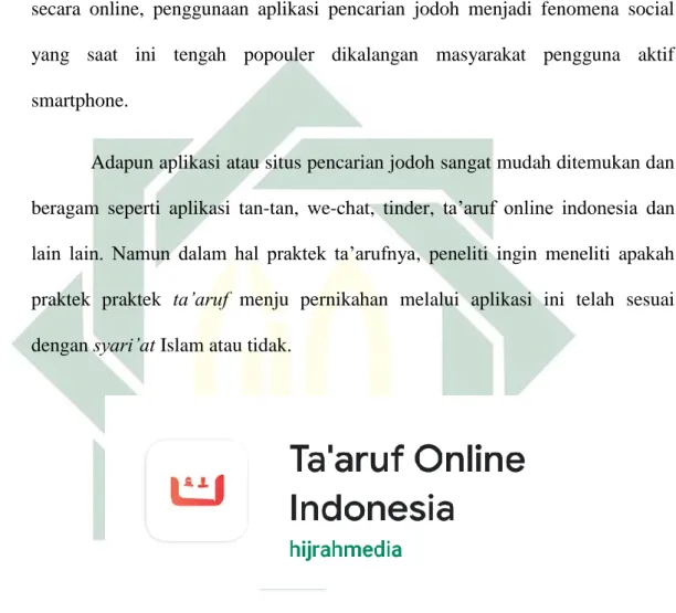 Gambar 1.1 situs aplikasi dating ta’aruf online Indonesia  Sumber: taarufonline.id 