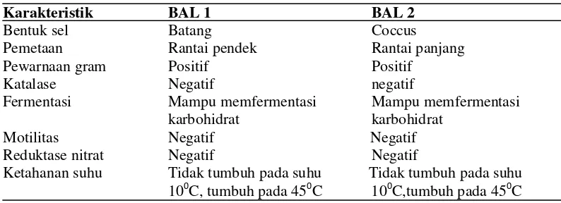 Tabel 4.3.  Karakteristik Morfologi Sel dan Uji Biokimia BAL 