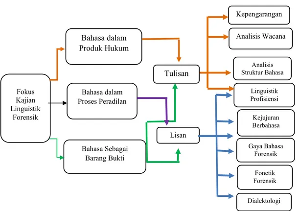 Gambar 2.1 Ruang lingkup cakupan kajian linguistik forensik 