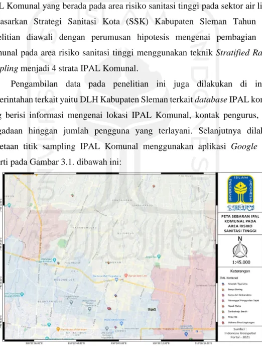 Gambar 3. 1 Peta Persebaran IPAL Komunal pada Area Risiko Sanitasi Tinggi di  Kabupaten Sleman 