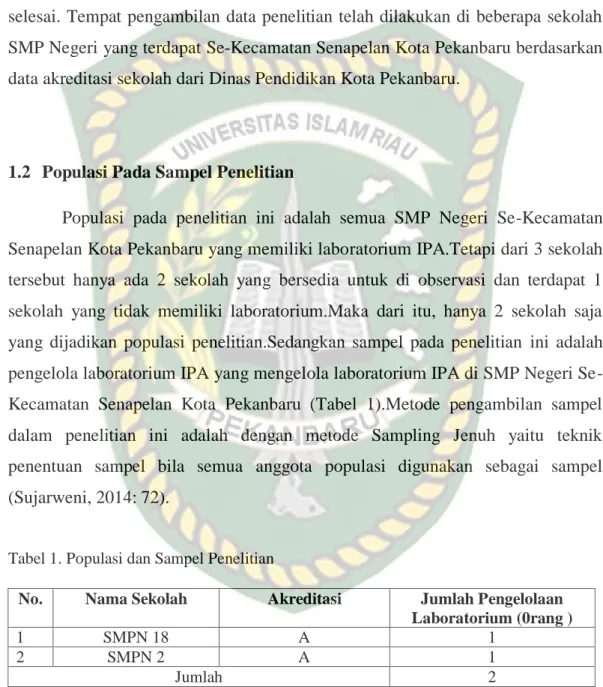 Tabel 1. Populasi dan Sampel Penelitian 