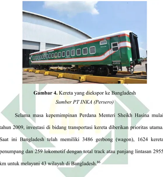 Gambar 4. Kereta yang diekspor ke Bangladesh  Sumber PT INKA (Persero) 