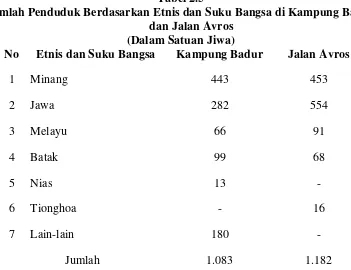 Tabel 2.5 Jumlah Penduduk Berdasarkan Etnis dan Suku Bangsa di Kampung Badur 
