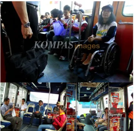 Gambar 3. Desain ruang dalam bus Trans Jakarta dengan kursi berhadapan