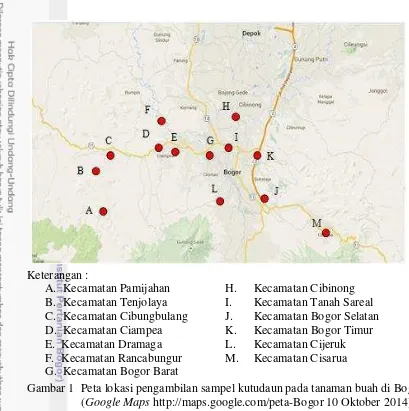 Gambar 1  Peta lokasi pengambilan sampel kutudaun pada tanaman buah di Bogor 