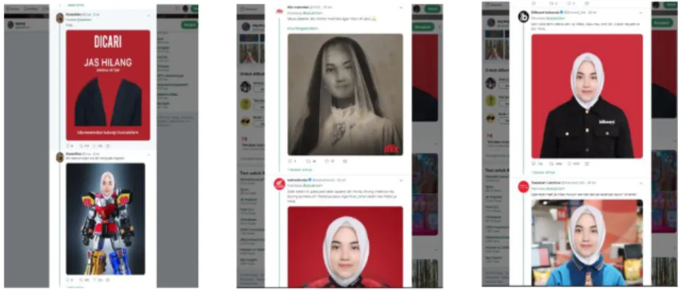 Gambar 1.2  Kumpulan Screen captured meme “jas hilang” versi @salzabillarm  Sumber: https://twitter.com/@salzabillarm dan olahan peneliti 