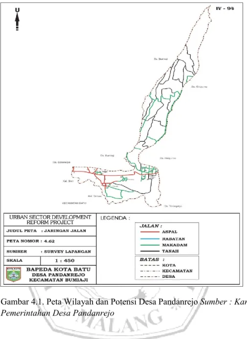 Gambar 4.1. Peta Wilayah dan Potensi Desa Pandanrejo Sumber : Kantor  Pemerintahan Desa Pandanrejo 