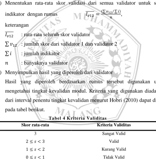 Tabel 4 K riteria Validitas 