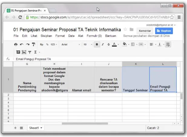 Gambar 2.2. Google Spreadsheet Pengajuan Seminar Proposal 