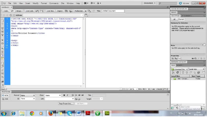 Gambar 2.2 Tampilan Ruang Kerja pada Adobe Dreamweaver CS5.5 