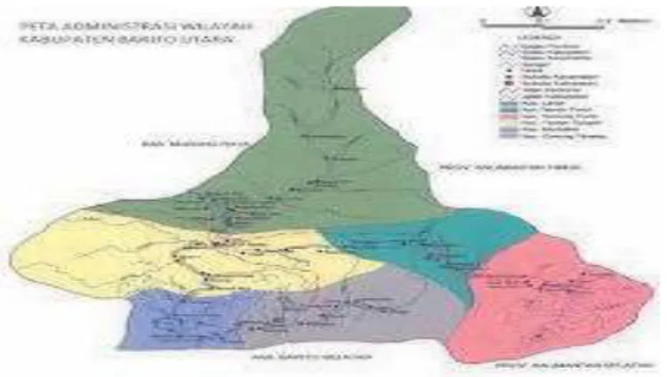 Gambar 3.    Tata Letak Kabupaten Barito Utara Tabel 2   Data Populasi Suku Dayak di Kabupaten Murung Tahun 2018