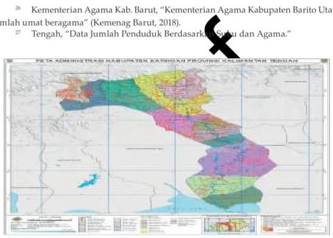Gambar 4.    Peta Kabupaten Katingan Provinsi Kalimantan Tengah Tabel 3.  Data Populasi Suku Dayak di Kabupaten Katingan Tahun 2018
