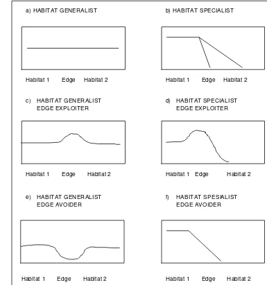 Gambar 5. Berbagai respon spesies terhadap edge (Sisk dan Margules, 1992)  