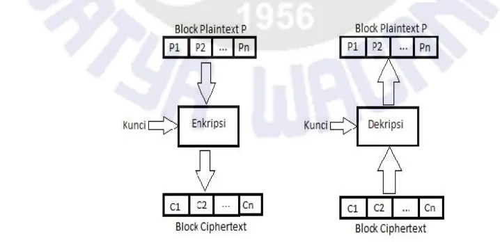 Gambar 1 Skema Proses Enkripsi-Dekripsi Block Cipher 