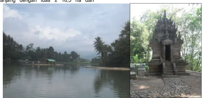 Gambar 1. Situ Cangkuang (kiri) dan Candi Cangkuang (kanan)  Figure 1. Cangkuang Site (left) and Cangkuang Temple (right)  Pulau  Panjang  terdiri  dari  kawasan 