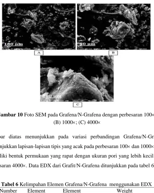 Gambar 10 Foto SEM pada Grafena/N-Grafena dengan perbesaran 100; 