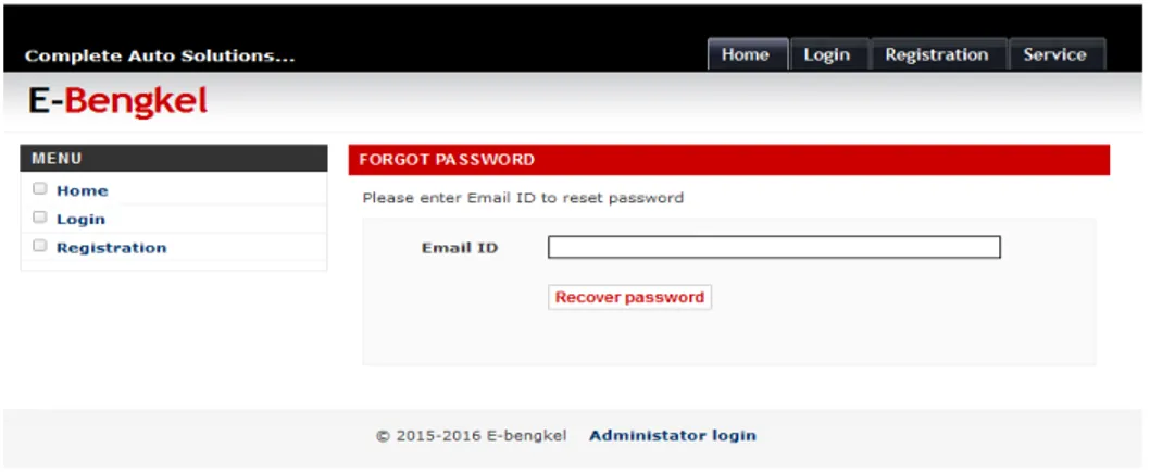 Gambar 12 Halaman Tampilan Forgot Password  c. Tampilan halaman registrasi pelanggan 