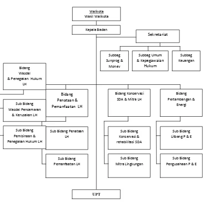 Gambar 2. Struktur Organisasi Badan Pengelolaan dan Perlindungan  Lingkungan Hidup Kota Bandar Lampung dan Unit Pelaksana Teknis (UPT) Laboratorium Lingkungan