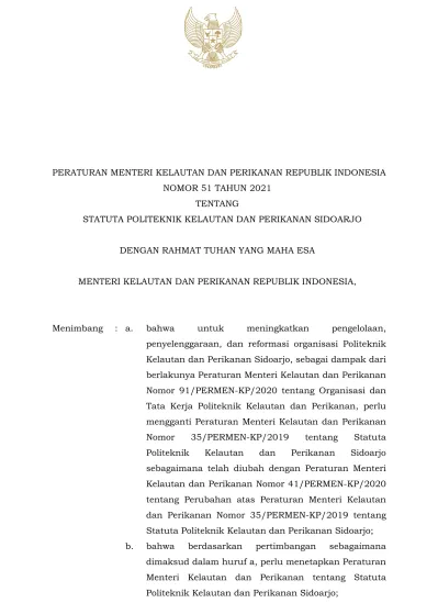 PERATURAN MENTERI KELAUTAN DAN PERIKANAN REPUBLIK INDONESIA NOMOR 51 ...