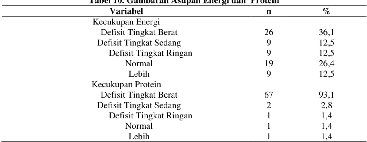 Tabel 10. Gambaran Asupan Energi dan  Protein