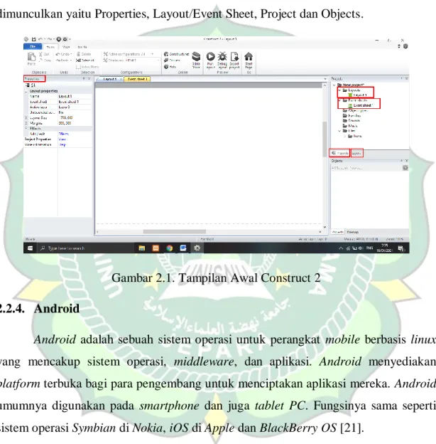 Gambar 2.1. Tampilan Awal Construct 2  2.2.4.  Android 