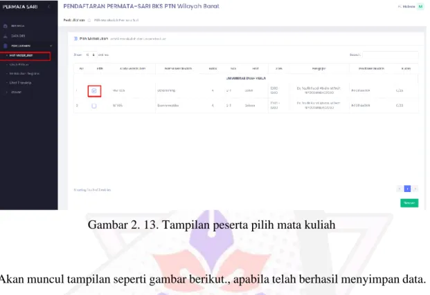 Gambar 2. 14. Tampilan berhasil pilih mata kuliah 