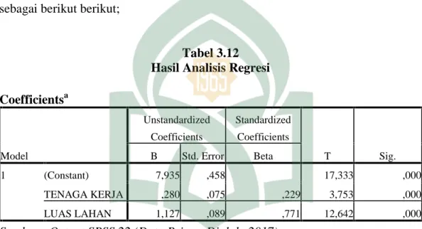 Tabel 3.12 Hasil Analisis Regresi