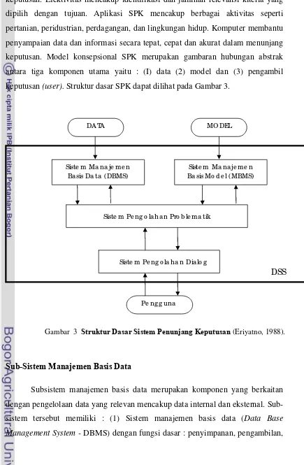 Gambar  3  Struktur Dasar Sistem Penunjang Keputusan (Eriyatno, 1988). 
