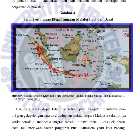 Gambar 4.1 Jalur Perlintasan Illegal Imigran Melalui Laut dan Darat 
