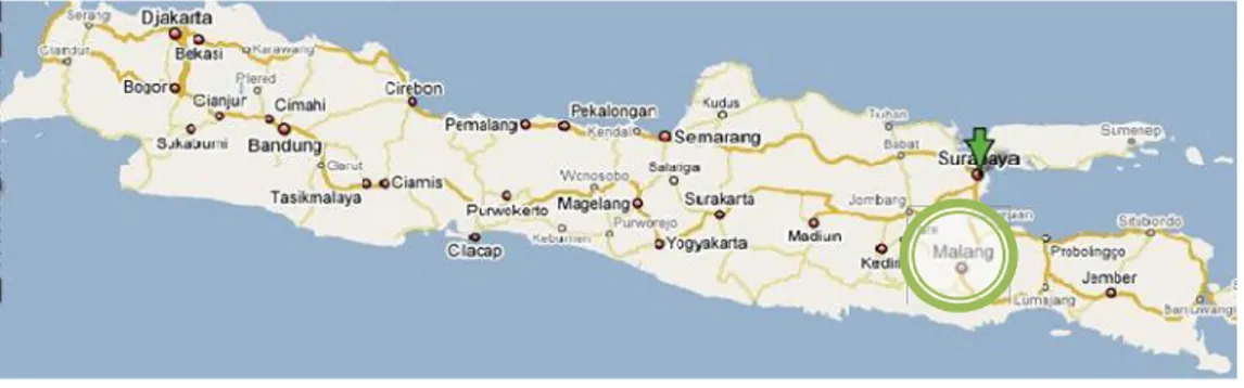 Gambar 4.1. Lokasi penelitian di Kota Malang Jawa Timur (Sumber: http://pixgood.com/Peta-bButa-Pulau-Jawa.html)