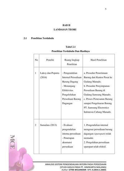 BAB II LANDASAN TEORI. Tabel 2.1 Penelitian Terdahulu Dan Hasilnya. No ...