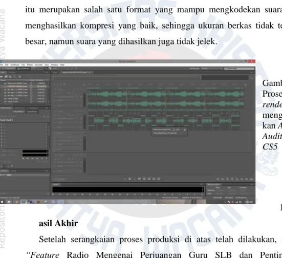 Gambar 4.  Proses  rendering  mengguna kan Adobe  Audition  CS5  1.1.5.  H asil Akhir 