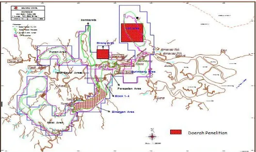 Gambar 1. Lokasi daerah penelitian di wilayah konsesi PT. Berau Coal, Tbk 