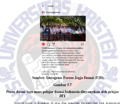 Gambar 5.7 Pesan damai lagu mars pelajar damai Indonesia dinyanyikan oleh pelajar 