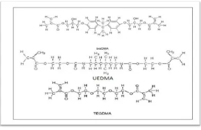 Gambar 1. Struktur kimia Bis-GMA, UEDMA, dan TEGDMA. 
