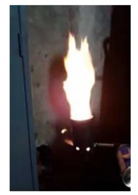 Gambar 2.  Nyala Api di Burner Hasil UjiPembakaran Gas Produser