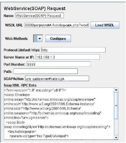 Gambar 8. WebService(SOAP) request dialog perpustakaan A 