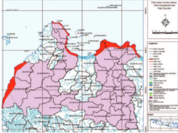 Gambar  1.  Peta  hasil  overlay  peta  gempa  bumi  dan  peta  tsunami  di  Kabupaten Serang
