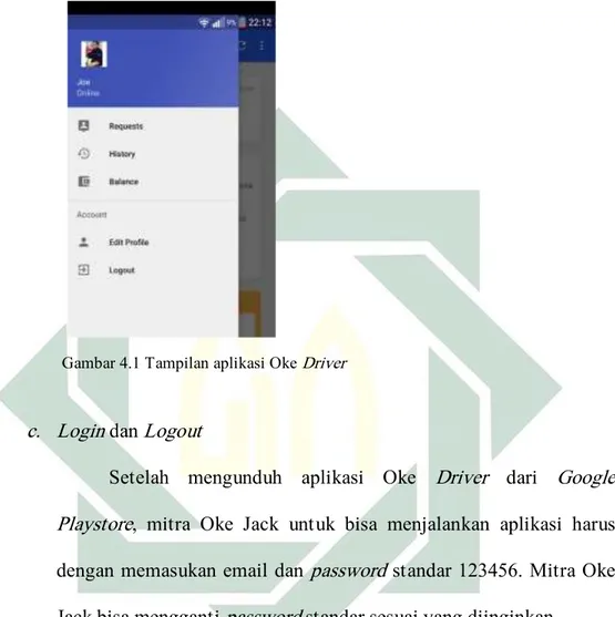 Gambar 4.1 Tampilan aplikasi Oke  Driver 