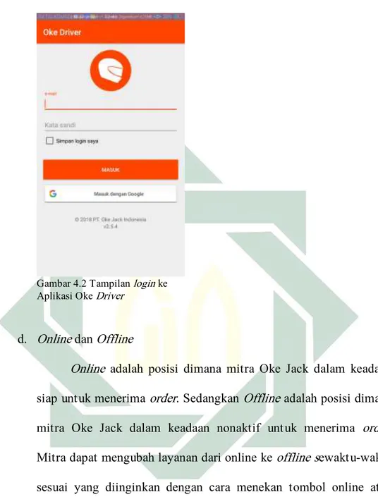 Gambar 4.2 Tampilan  login  ke  Aplikasi Oke  Driver 