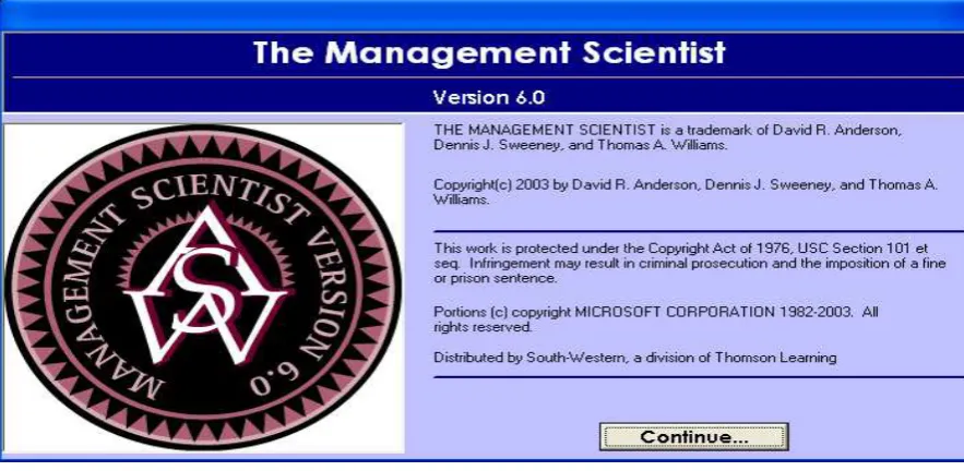 Gambar 3. Tampilan perangkat lunak Management Scientist Version 6.0 