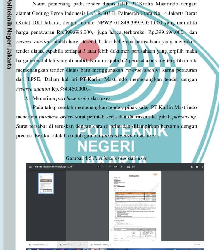 Gambar 4.5 Purchase order dari user 