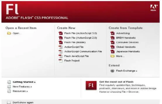 Gambar 2.1 Tampilan Start Page Adobe Flash CS3 