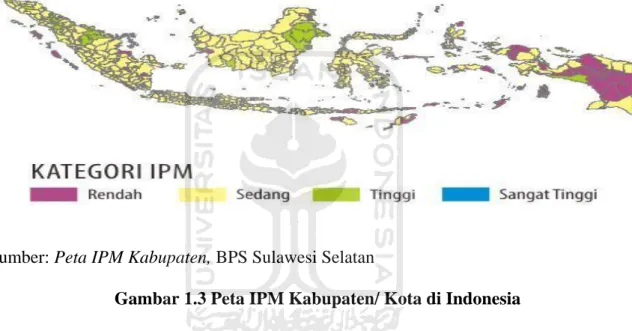 Gambar 1.3 Peta IPM Kabupaten/ Kota di Indonesia 