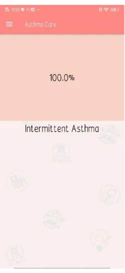 Gambar 4.13 merupakan tampilan hasil diagnosa 100% asma intermiten yang 