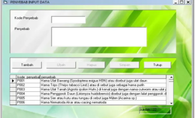 Gambar 33. Tampilan Menu Input Data Penyebab  4.2.4   Form Input Data Solusi 